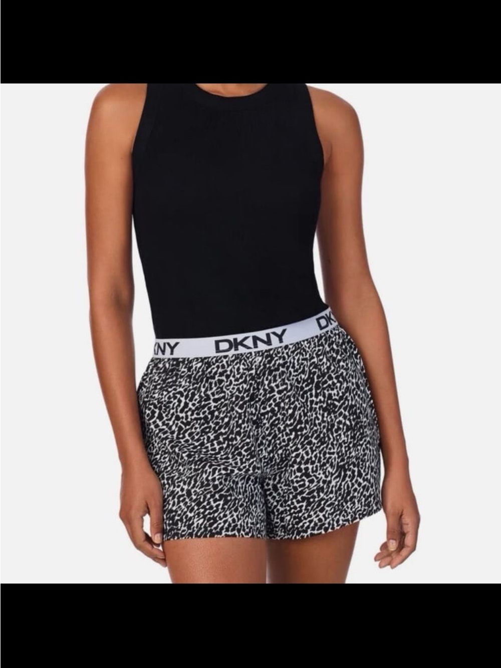 DKNY Black Tank with Black & White Leopard Print Shorts